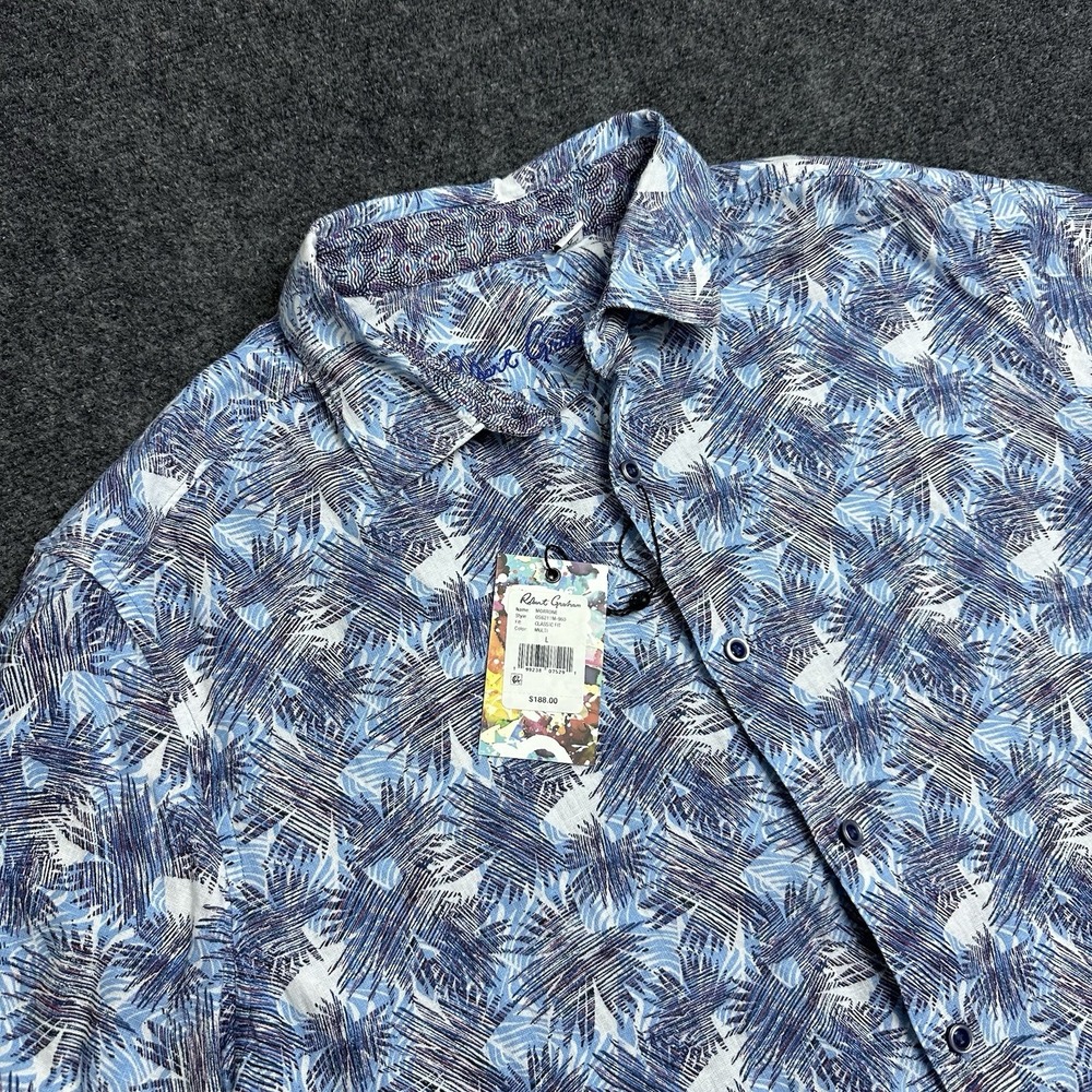 NWT Robert Graham Morrone Shirt Men Large Blue Geometric Linen Blend OS6211M-960
